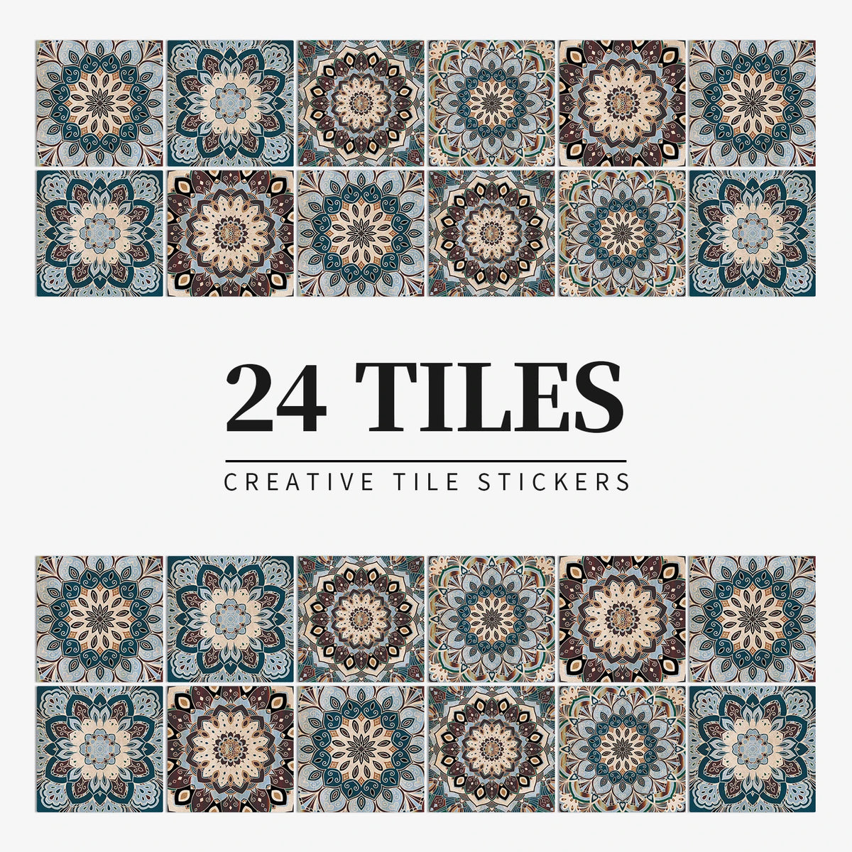 24pcs/Set Gray Moroccan Art Self-Adhesive Wall Sticker Kitchen Bathroom Decoration Vinyl Waterproof Wallpaper Home Decal