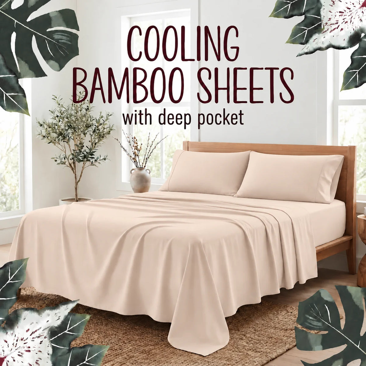 3/4-Piece Bamboo Fiber Bedding - Hypoallergenic and Temperature-Regulating, Suitable for All Seasons to Care for Deep Sleepers, Luxurious Bedding with Deep Pockets, Wrinkle-Resistant and No Ironing Needed, Great for Room and