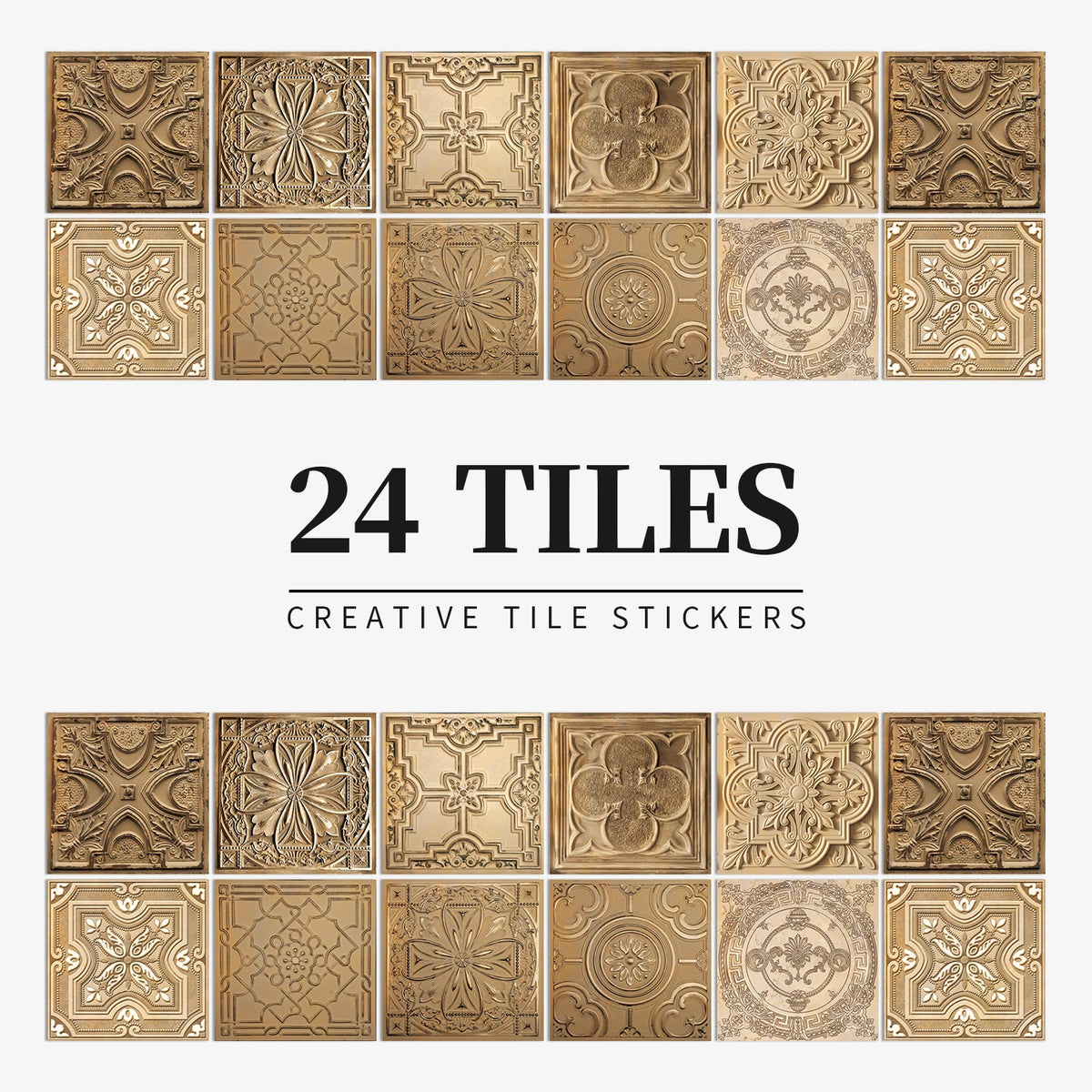 24pcs/Set Gray Moroccan Art Self-Adhesive Wall Sticker Kitchen Bathroom Decoration Vinyl Waterproof Wallpaper Home Decal