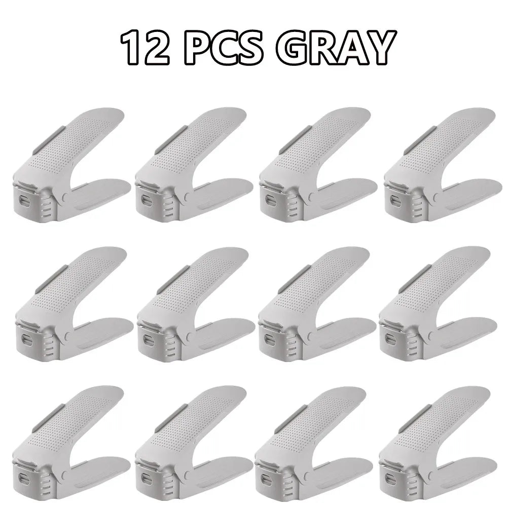 6-14Pcs Shoe Slots Organizer, Adjustable Shoe Support Rack, Double Layer Stack Holder, Shoe Stacker for Closet Organization