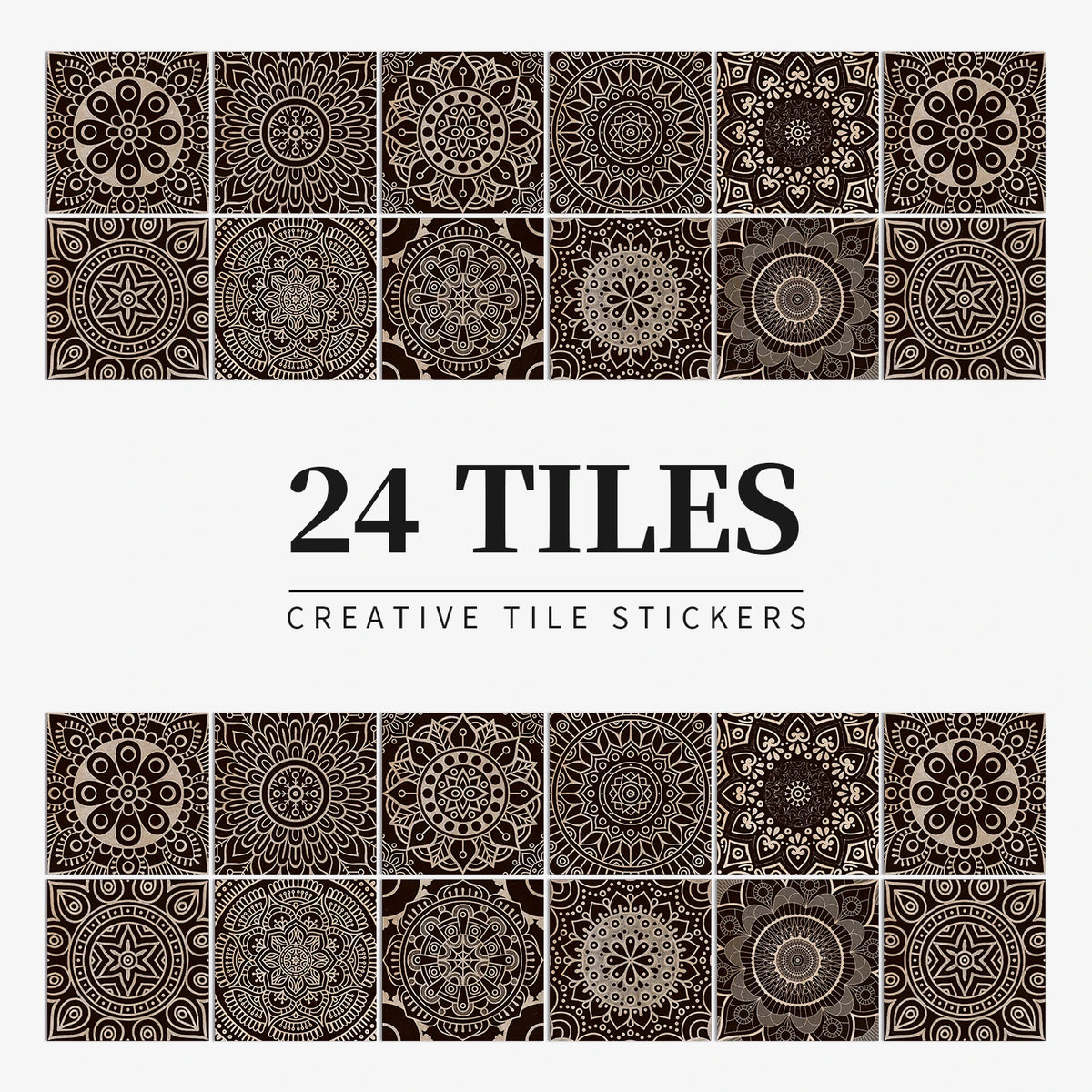 24pcs/Set Gray Moroccan Art Self-Adhesive Wall Sticker Kitchen Bathroom Decoration Vinyl Waterproof Wallpaper Home Decal