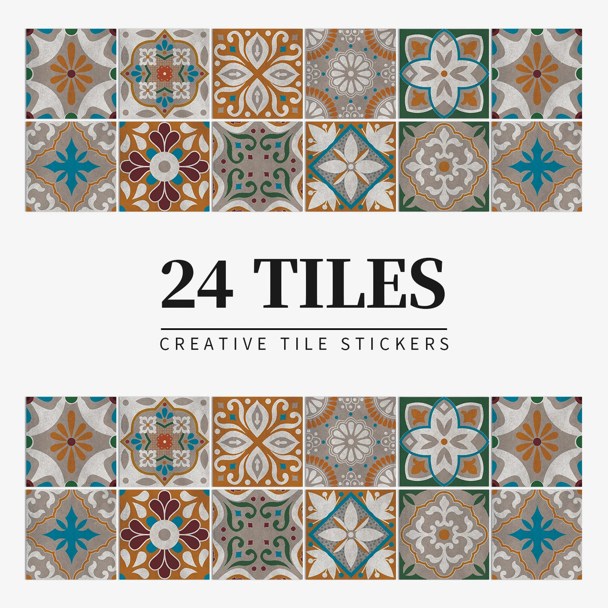 24pcs/Set Gray Moroccan Art Self-Adhesive Wall Sticker Kitchen Bathroom Decoration Vinyl Waterproof Wallpaper Home Decal