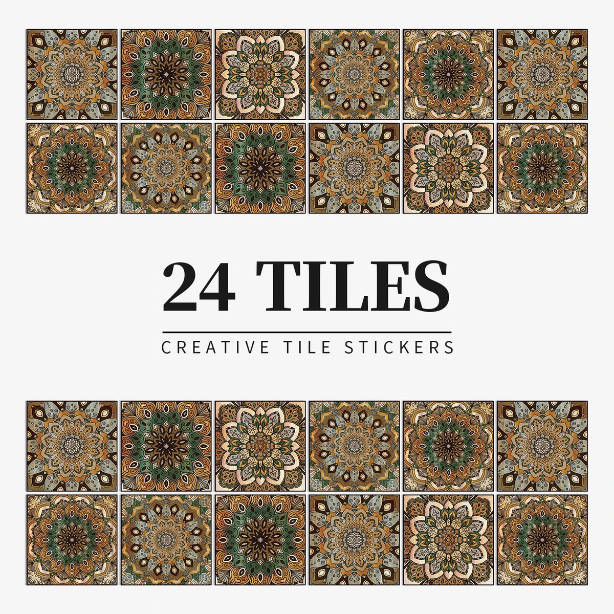 24pcs/Set Gray Moroccan Art Self-Adhesive Wall Sticker Kitchen Bathroom Decoration Vinyl Waterproof Wallpaper Home Decal