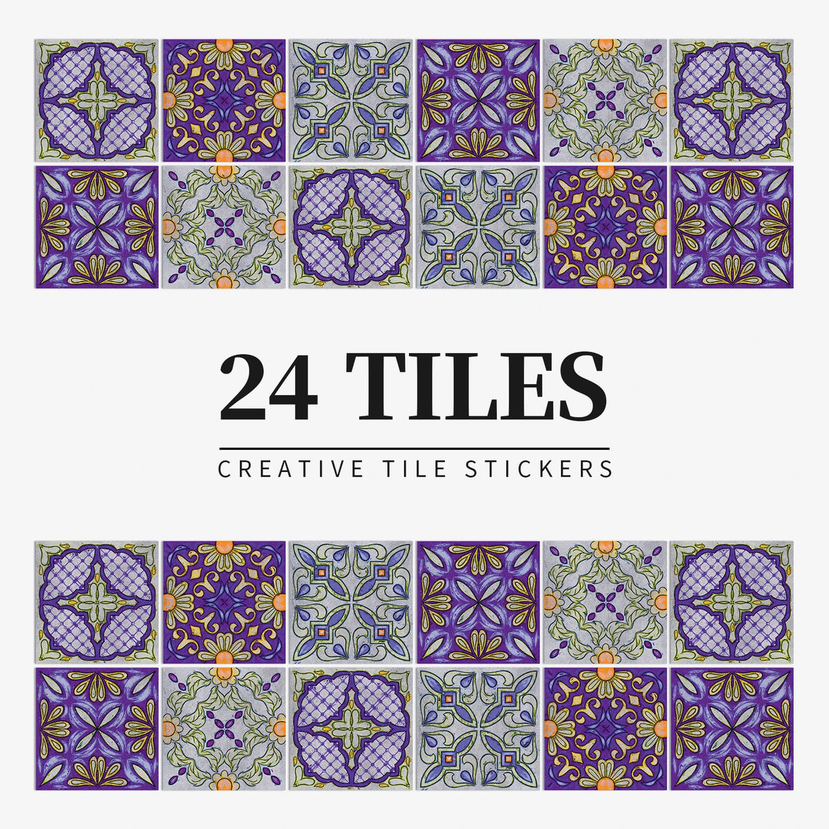 24pcs/Set Gray Moroccan Art Self-Adhesive Wall Sticker Kitchen Bathroom Decoration Vinyl Waterproof Wallpaper Home Decal