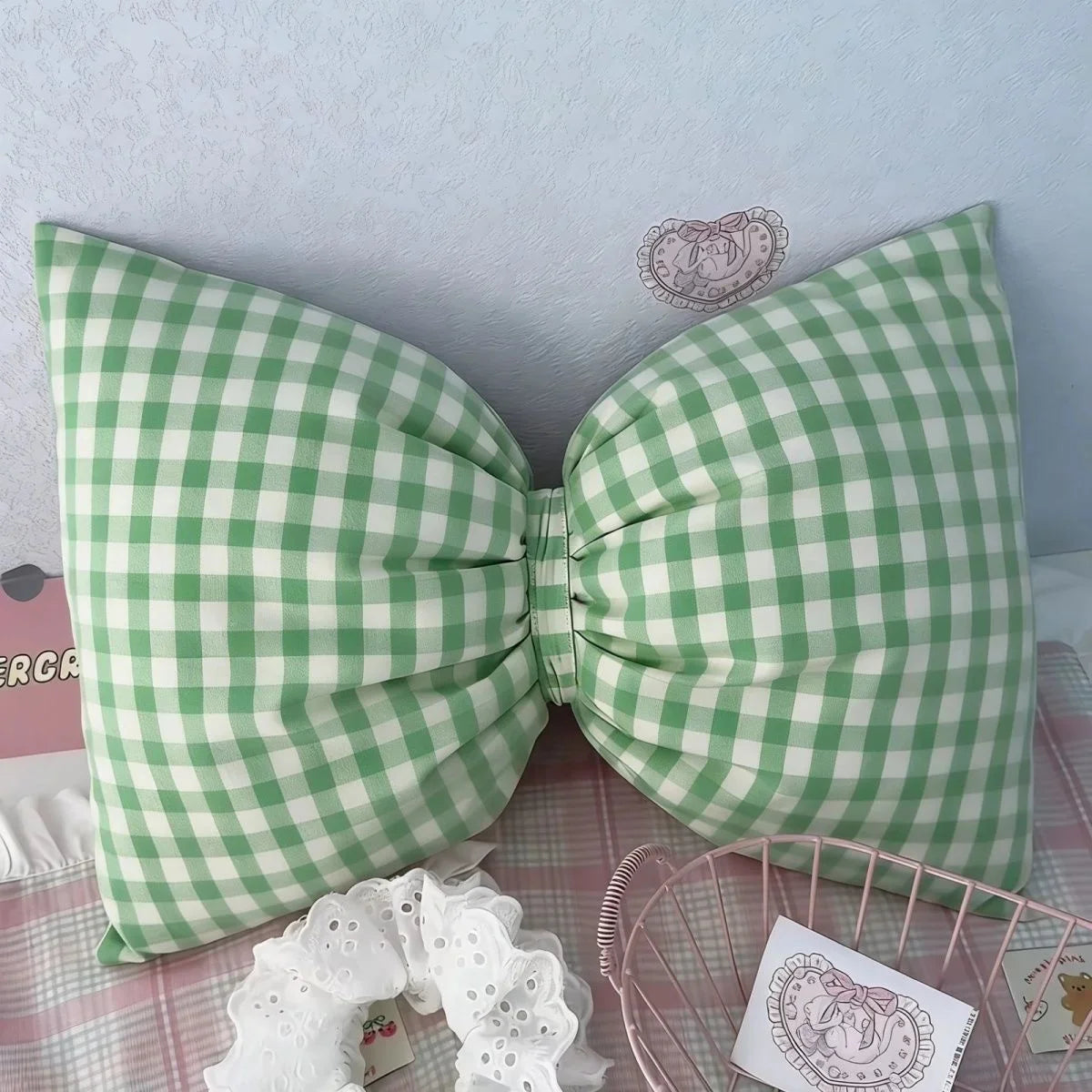 Light Blue Bow Throw Pillow 3D Stereo Bow‑knot Cushion Soft Plush Decorative Pillow for Sofa Bed Bedroom Home Decor