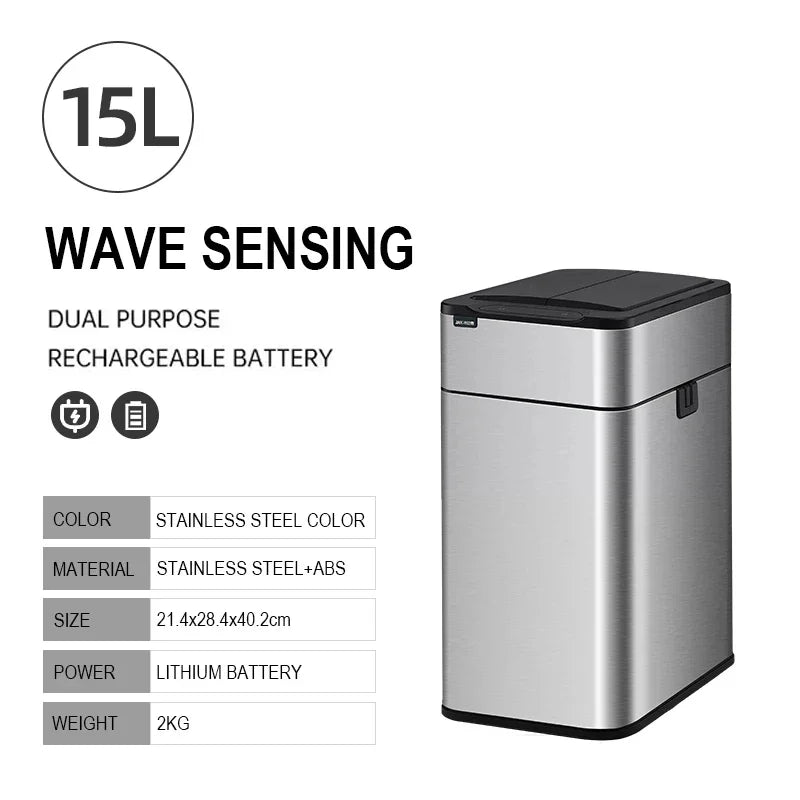 15L 20L 30L 40L 50L 60L Smart Trash Can Stainless Steel Waste bin High Trash Cans Garbage Bin for Kitchen Trash Can Wastebasket