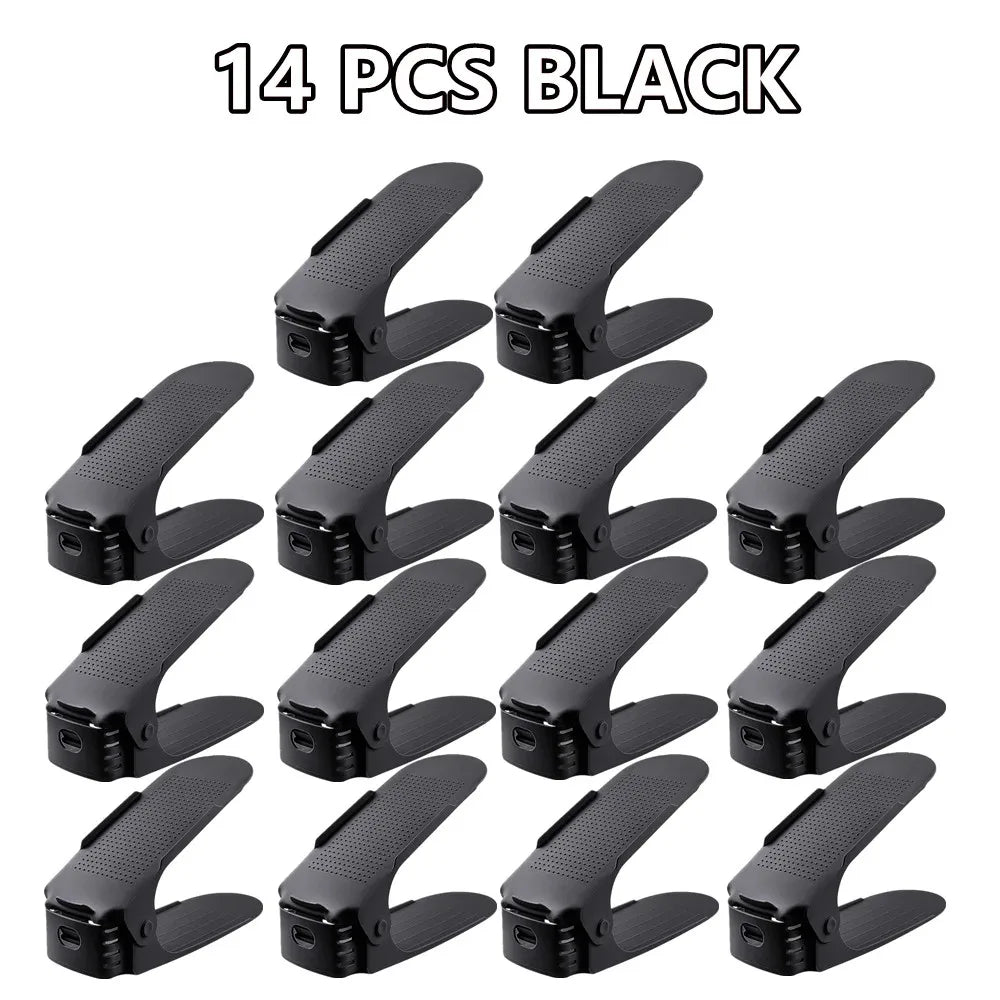 6-14Pcs Shoe Slots Organizer, Adjustable Shoe Support Rack, Double Layer Stack Holder, Shoe Stacker for Closet Organization