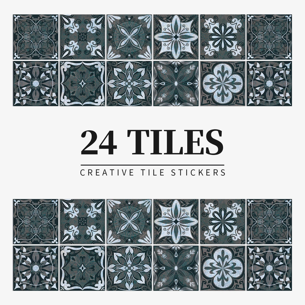 24pcs/Set Gray Moroccan Art Self-Adhesive Wall Sticker Kitchen Bathroom Decoration Vinyl Waterproof Wallpaper Home Decal