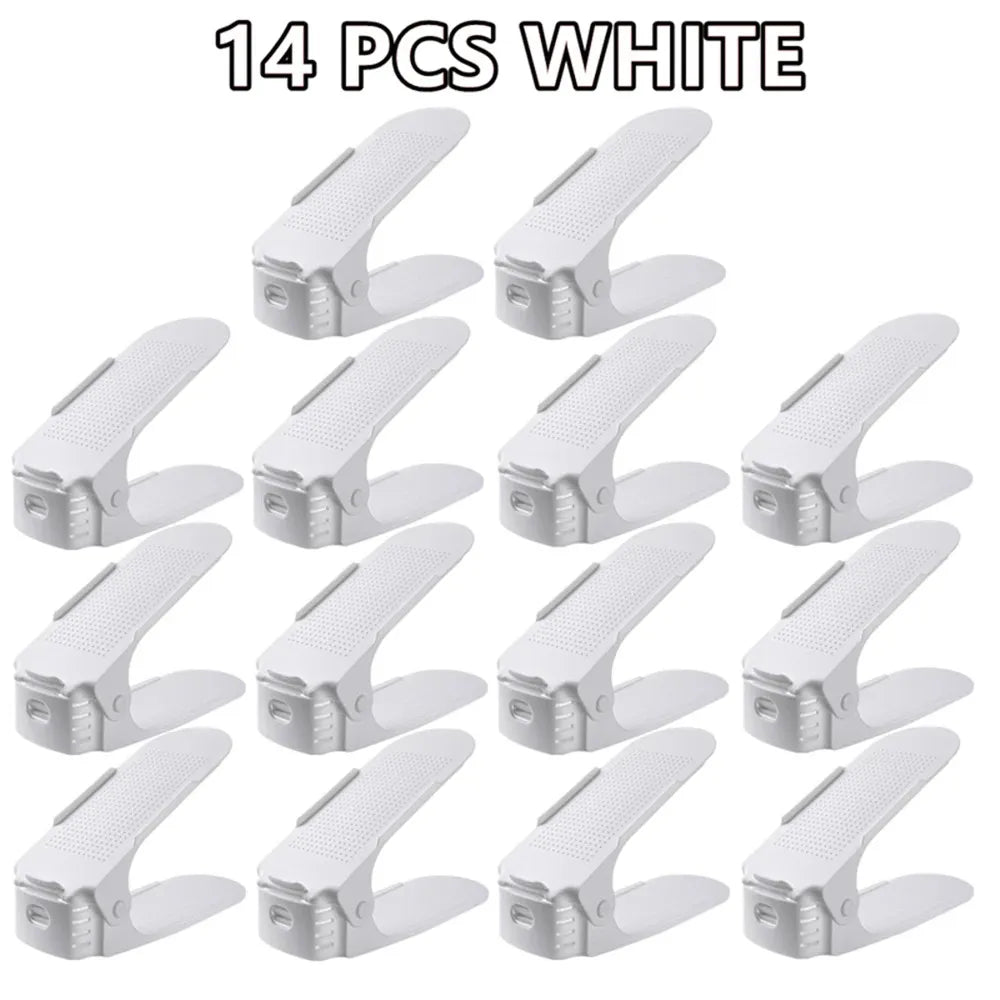 6-14Pcs Shoe Slots Organizer, Adjustable Shoe Support Rack, Double Layer Stack Holder, Shoe Stacker for Closet Organization