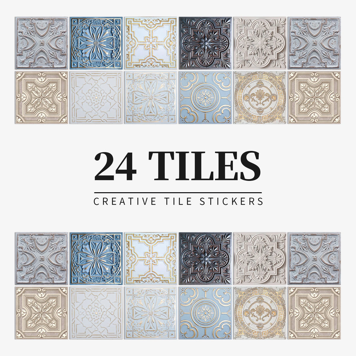 24pcs/Set Gray Moroccan Art Self-Adhesive Wall Sticker Kitchen Bathroom Decoration Vinyl Waterproof Wallpaper Home Decal
