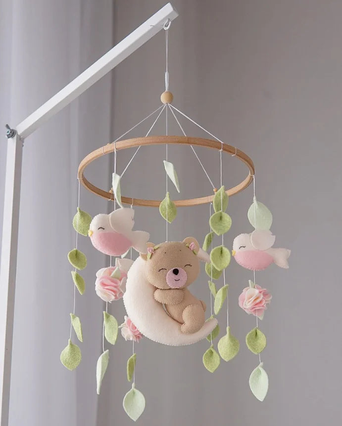 Boho mobile girl Baby shower gift Teddy Bear baby Girl Mobile Nursery decor