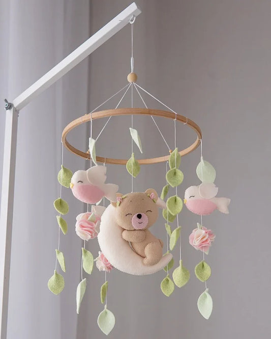 Boho mobile girl Baby shower gift Teddy Bear baby Girl Mobile Nursery decor