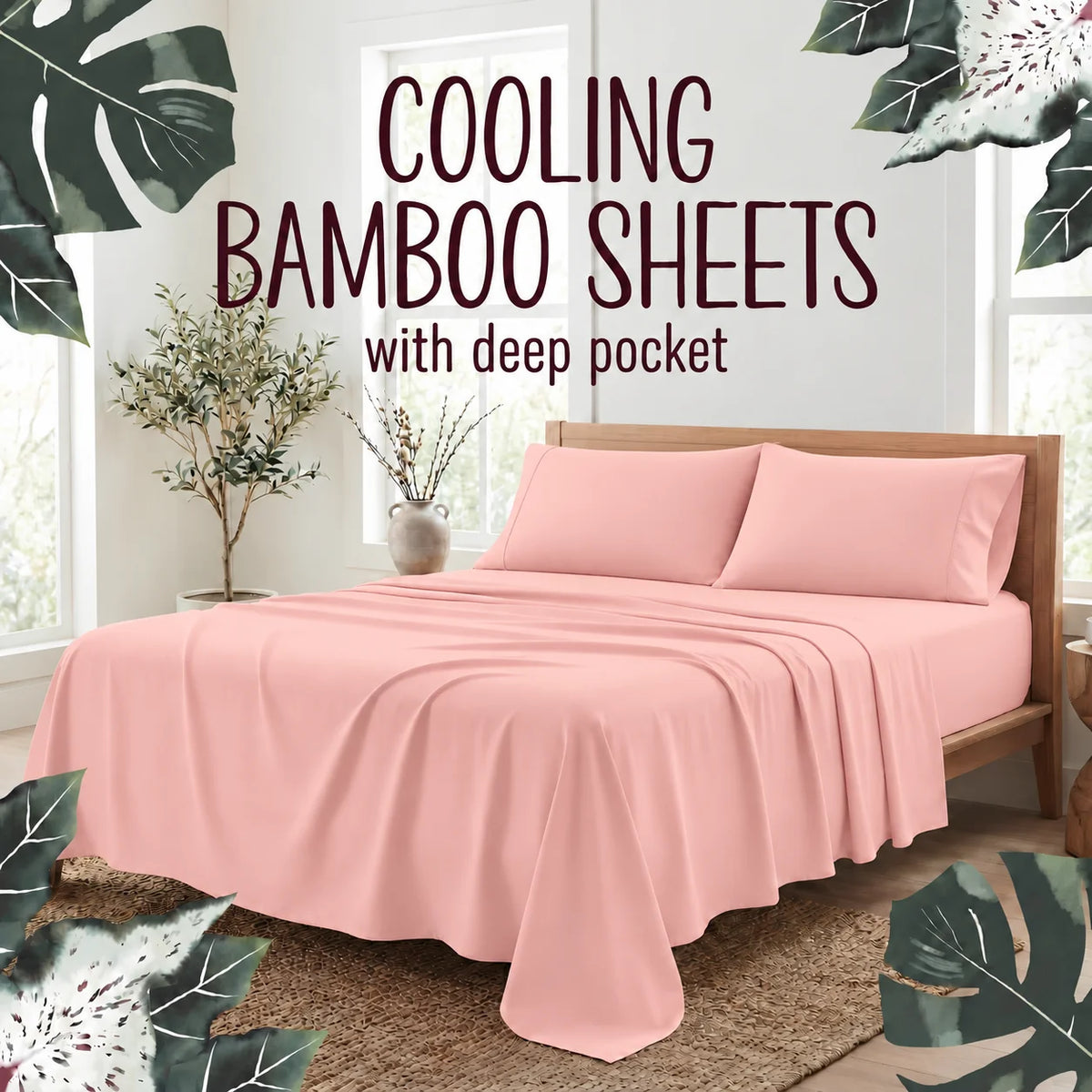 3/4-Piece Bamboo Fiber Bedding - Hypoallergenic and Temperature-Regulating, Suitable for All Seasons to Care for Deep Sleepers, Luxurious Bedding with Deep Pockets, Wrinkle-Resistant and No Ironing Needed, Great for Room and