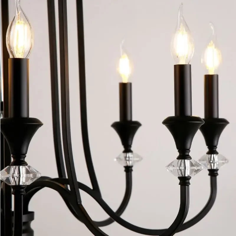 Warm Romantic Retro Candle Chandelier Black Crystal Led Pendant Lamp For Dining Living Room Bedroom Home Decor Lighting
