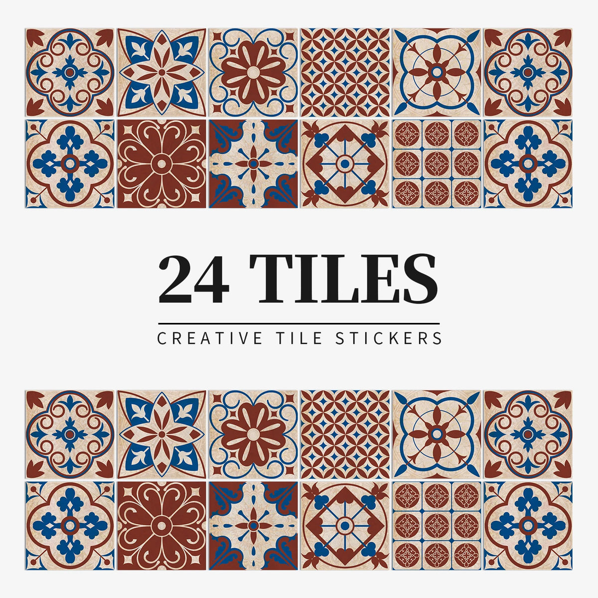24pcs/Set Gray Moroccan Art Self-Adhesive Wall Sticker Kitchen Bathroom Decoration Vinyl Waterproof Wallpaper Home Decal