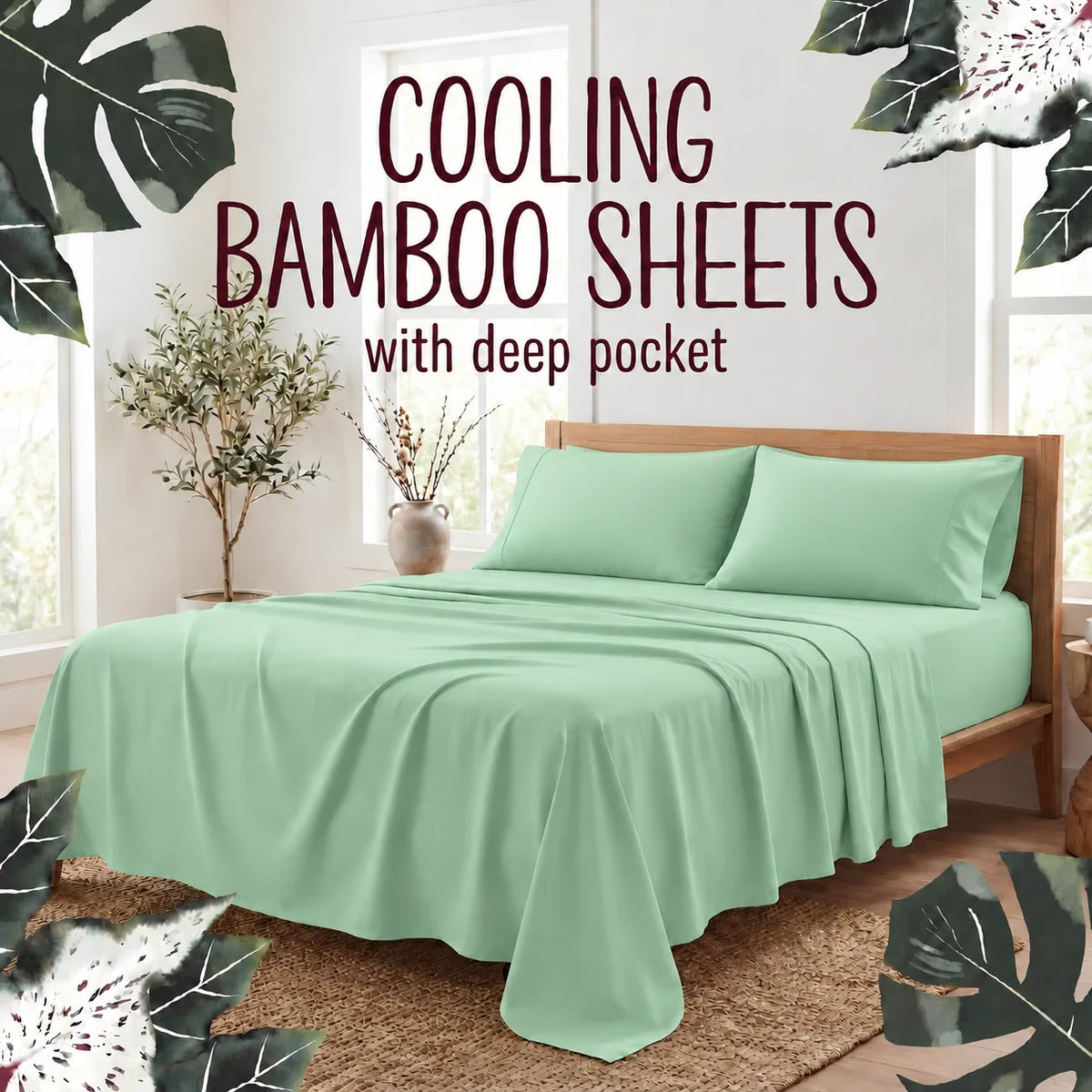 3/4-Piece Bamboo Fiber Bedding - Hypoallergenic and Temperature-Regulating, Suitable for All Seasons to Care for Deep Sleepers, Luxurious Bedding with Deep Pockets, Wrinkle-Resistant and No Ironing Needed, Great for Room and