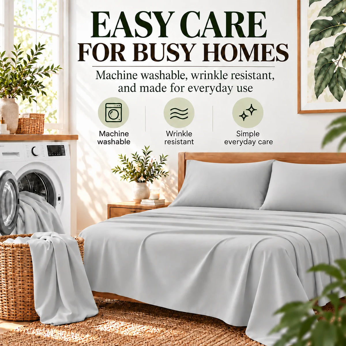 3/4-Piece Bamboo Fiber Bedding - Hypoallergenic and Temperature-Regulating, Suitable for All Seasons to Care for Deep Sleepers, Luxurious Bedding with Deep Pockets, Wrinkle-Resistant and No Ironing Needed, Great for Room and