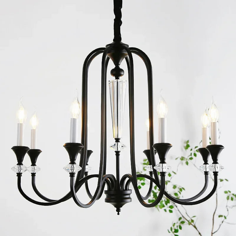 Warm Romantic Retro Candle Chandelier Black Crystal Led Pendant Lamp For Dining Living Room Bedroom Home Decor Lighting