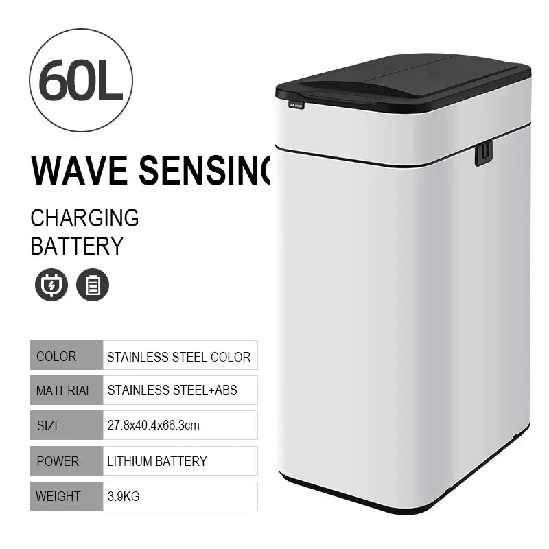 15L 20L 30L 40L 50L 60L Smart Trash Can Stainless Steel Waste bin High Trash Cans Garbage Bin for Kitchen Trash Can Wastebasket
