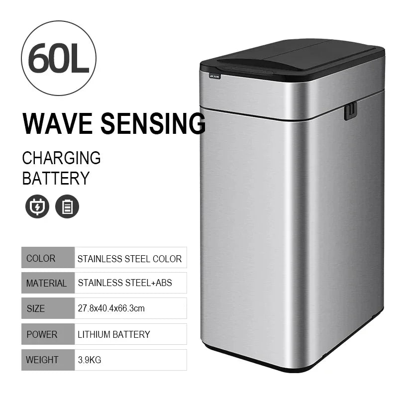 15L 20L 30L 40L 50L 60L Smart Trash Can Stainless Steel Waste bin High Trash Cans Garbage Bin for Kitchen Trash Can Wastebasket