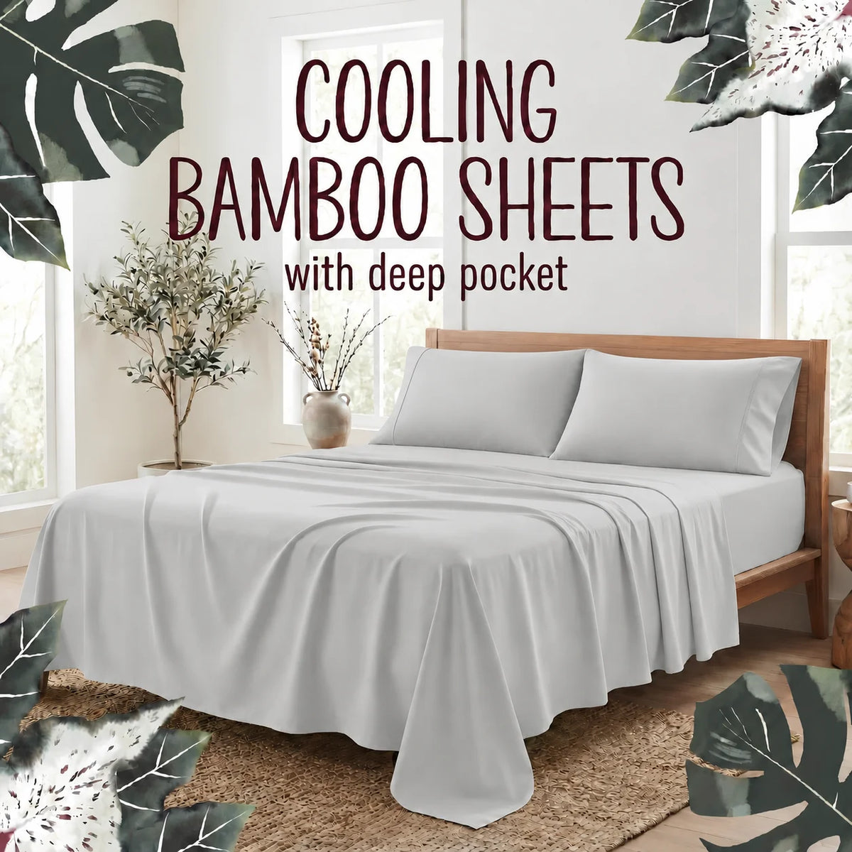 3/4-Piece Bamboo Fiber Bedding - Hypoallergenic and Temperature-Regulating, Suitable for All Seasons to Care for Deep Sleepers, Luxurious Bedding with Deep Pockets, Wrinkle-Resistant and No Ironing Needed, Great for Room and