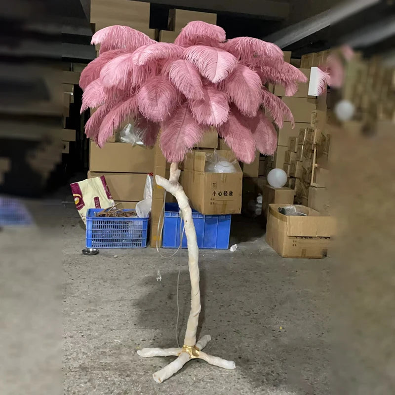 Nordic Resin Twigs Ostrich Feather Led Floor Lamp Living Room Home Decor Sofa Corner Standing Light Bedroom Bedside Feather Lamp