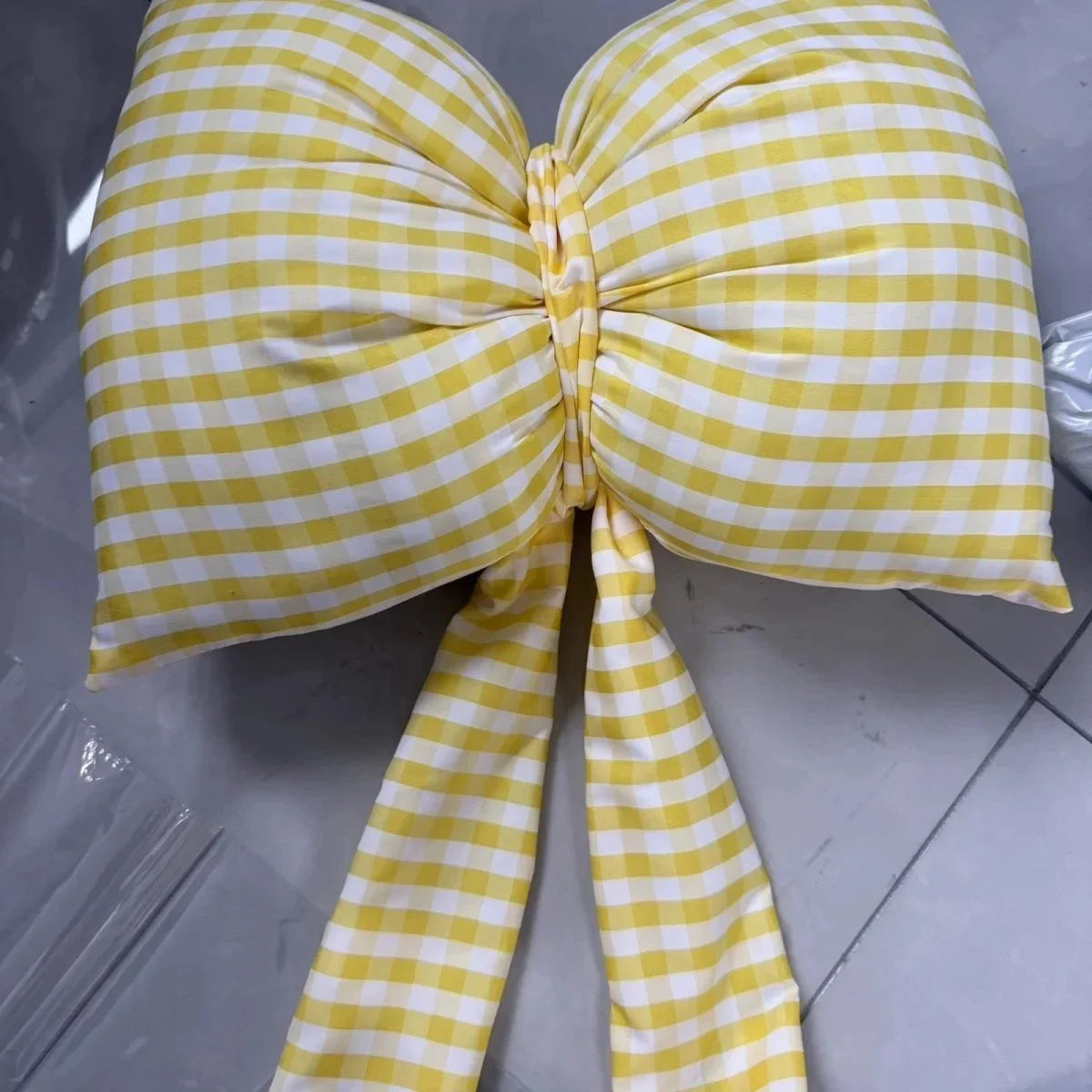 Light Blue Bow Throw Pillow 3D Stereo Bow‑knot Cushion Soft Plush Decorative Pillow for Sofa Bed Bedroom Home Decor