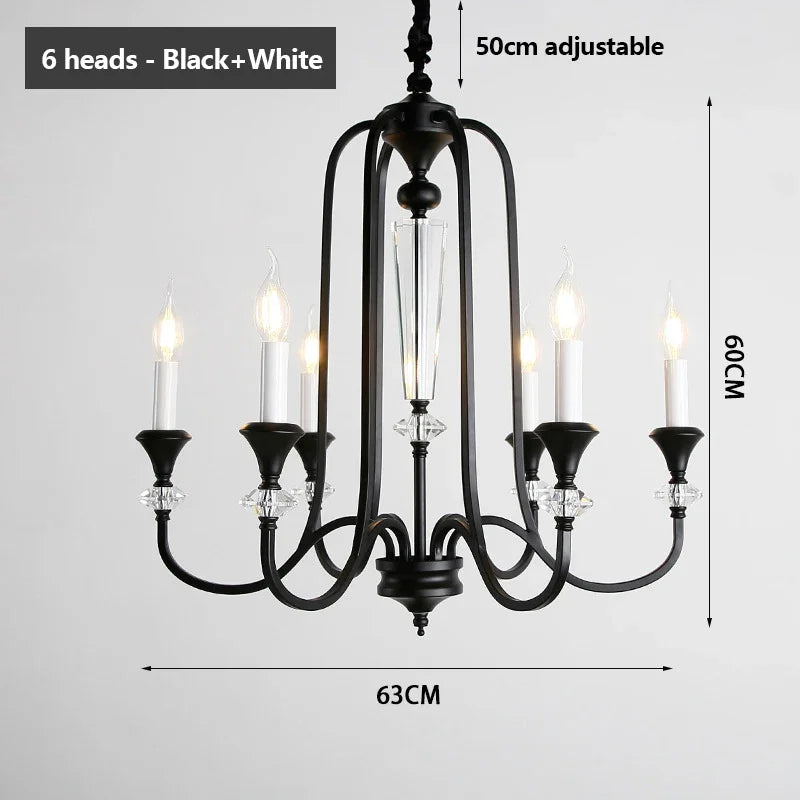 Warm Romantic Retro Candle Chandelier Black Crystal Led Pendant Lamp For Dining Living Room Bedroom Home Decor Lighting