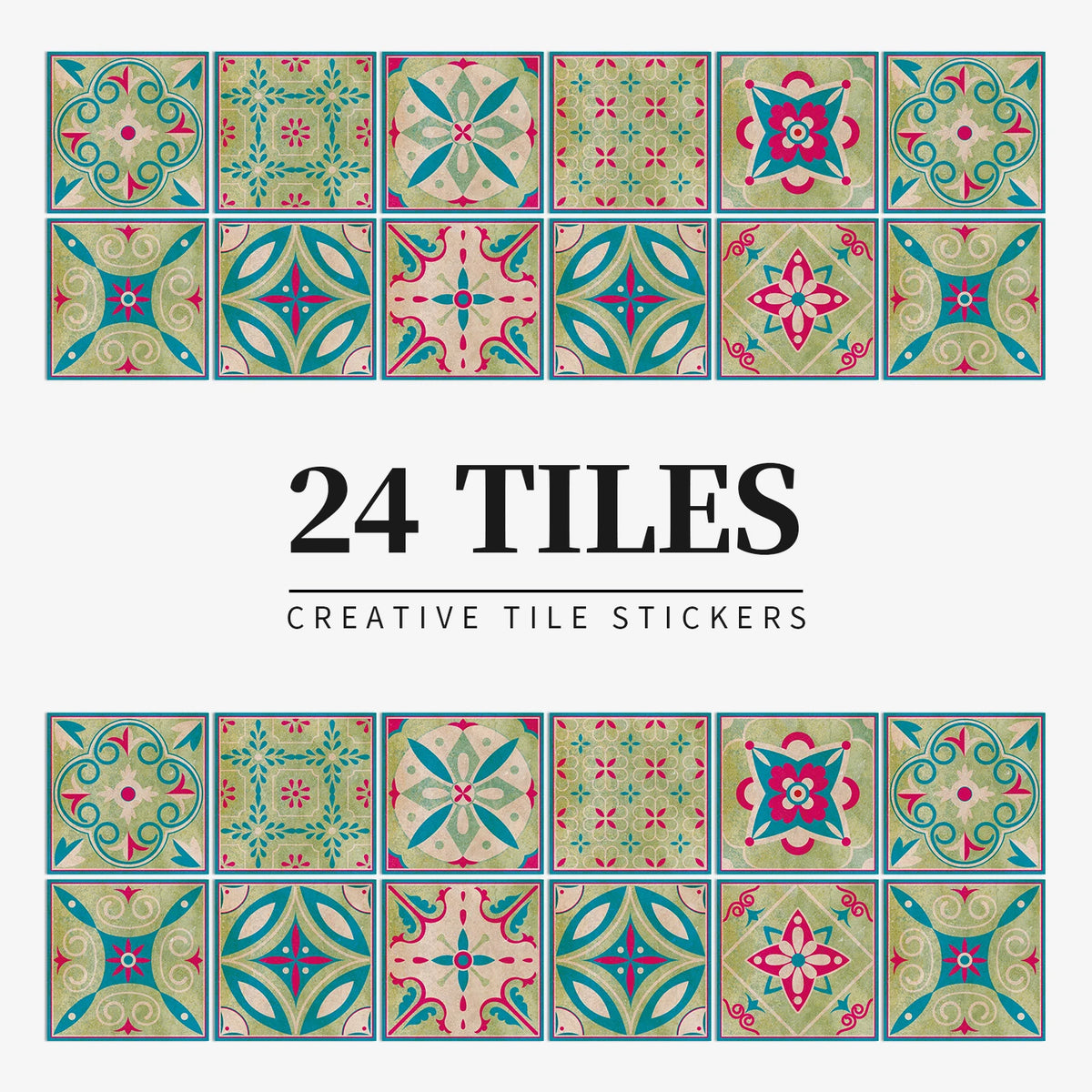 24pcs/Set Gray Moroccan Art Self-Adhesive Wall Sticker Kitchen Bathroom Decoration Vinyl Waterproof Wallpaper Home Decal