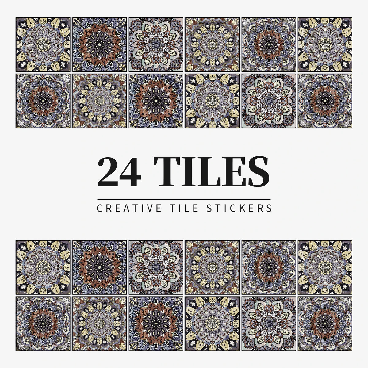 24pcs/Set Gray Moroccan Art Self-Adhesive Wall Sticker Kitchen Bathroom Decoration Vinyl Waterproof Wallpaper Home Decal