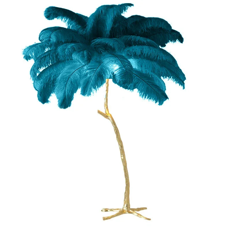 Nordic Resin Twigs Ostrich Feather Led Floor Lamp Living Room Home Decor Sofa Corner Standing Light Bedroom Bedside Feather Lamp