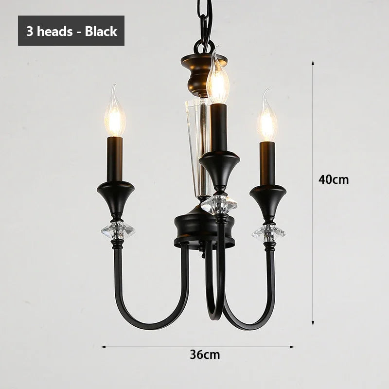 Warm Romantic Retro Candle Chandelier Black Crystal Led Pendant Lamp For Dining Living Room Bedroom Home Decor Lighting