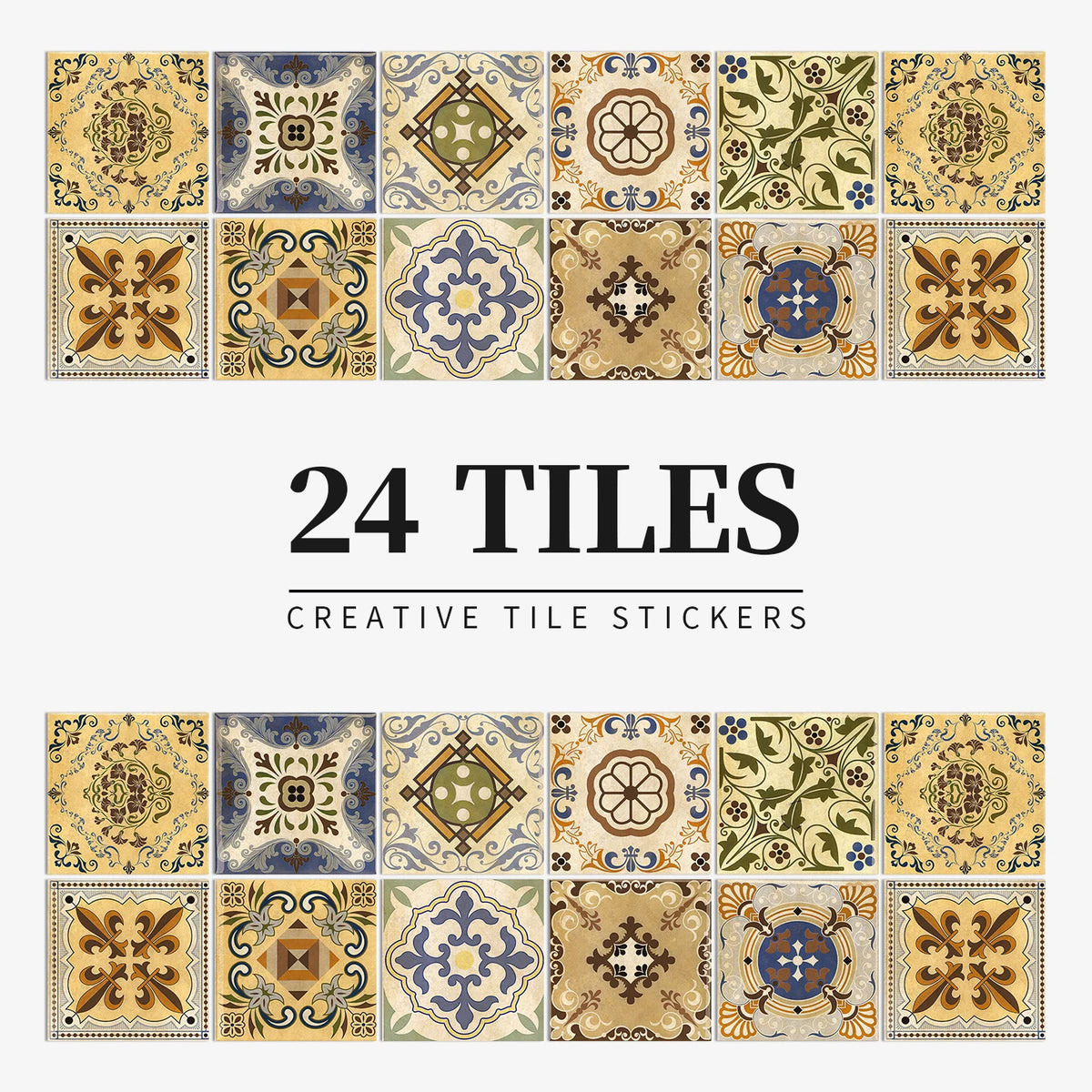 24pcs/Set Gray Moroccan Art Self-Adhesive Wall Sticker Kitchen Bathroom Decoration Vinyl Waterproof Wallpaper Home Decal