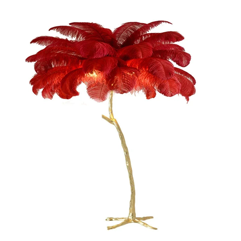 Nordic Resin Twigs Ostrich Feather Led Floor Lamp Living Room Home Decor Sofa Corner Standing Light Bedroom Bedside Feather Lamp