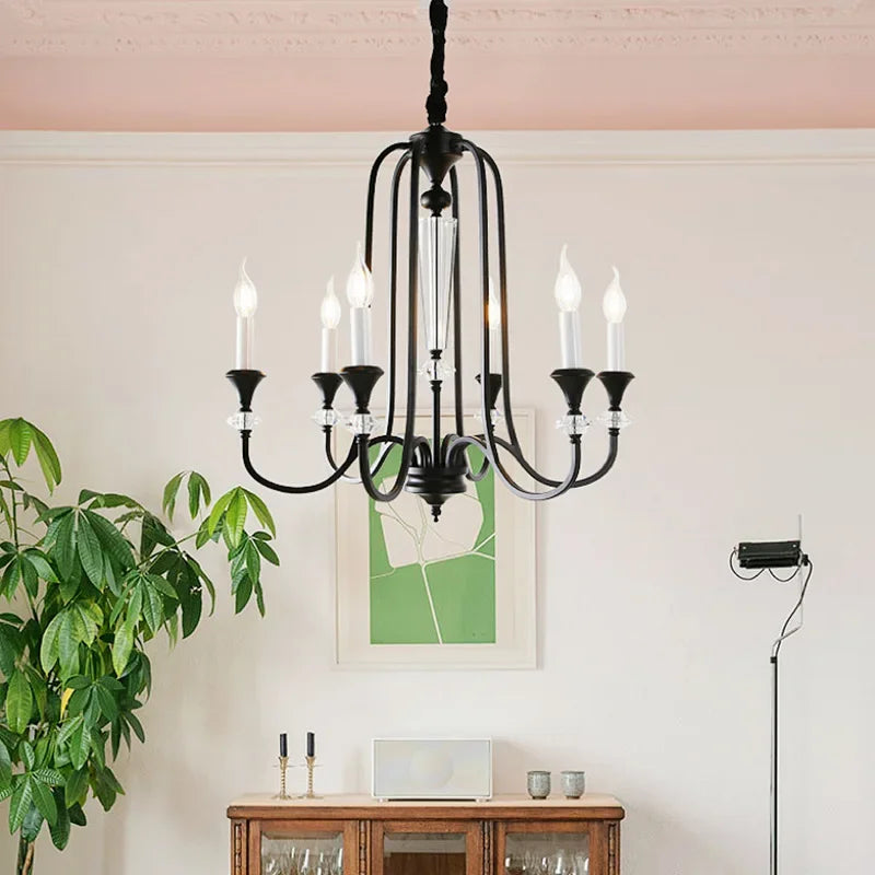 Warm Romantic Retro Candle Chandelier Black Crystal Led Pendant Lamp For Dining Living Room Bedroom Home Decor Lighting