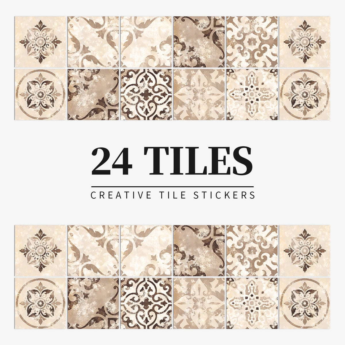 24pcs/Set Gray Moroccan Art Self-Adhesive Wall Sticker Kitchen Bathroom Decoration Vinyl Waterproof Wallpaper Home Decal