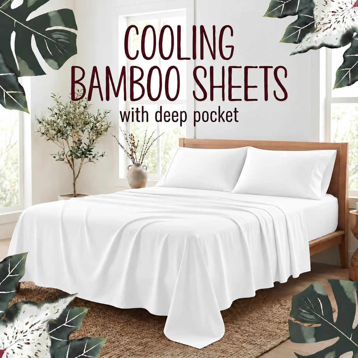 3/4-Piece Bamboo Fiber Bedding - Hypoallergenic and Temperature-Regulating, Suitable for All Seasons to Care for Deep Sleepers, Luxurious Bedding with Deep Pockets, Wrinkle-Resistant and No Ironing Needed, Great for Room and