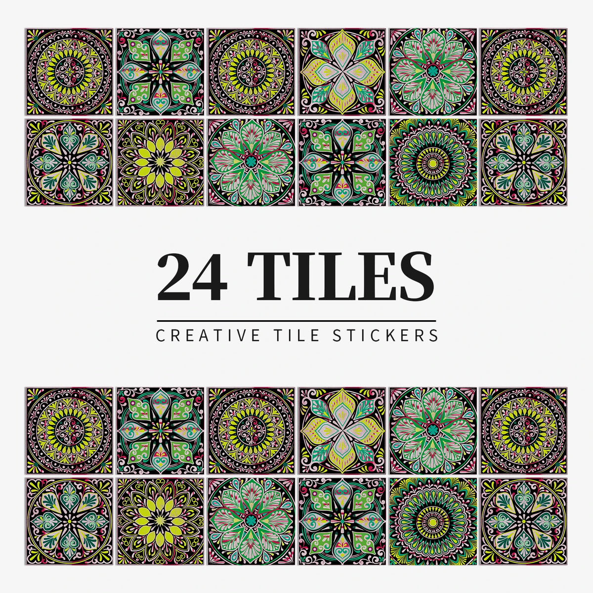 24pcs/Set Gray Moroccan Art Self-Adhesive Wall Sticker Kitchen Bathroom Decoration Vinyl Waterproof Wallpaper Home Decal