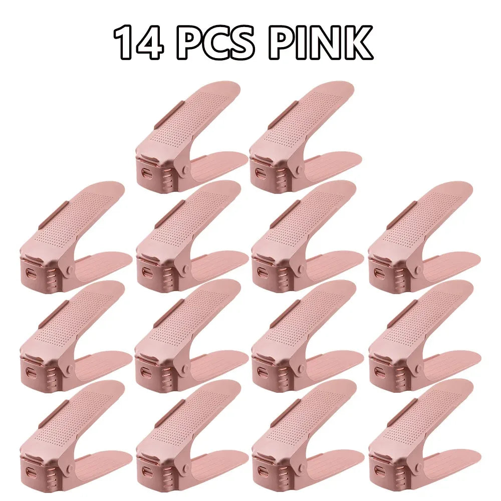 6-14Pcs Shoe Slots Organizer, Adjustable Shoe Support Rack, Double Layer Stack Holder, Shoe Stacker for Closet Organization