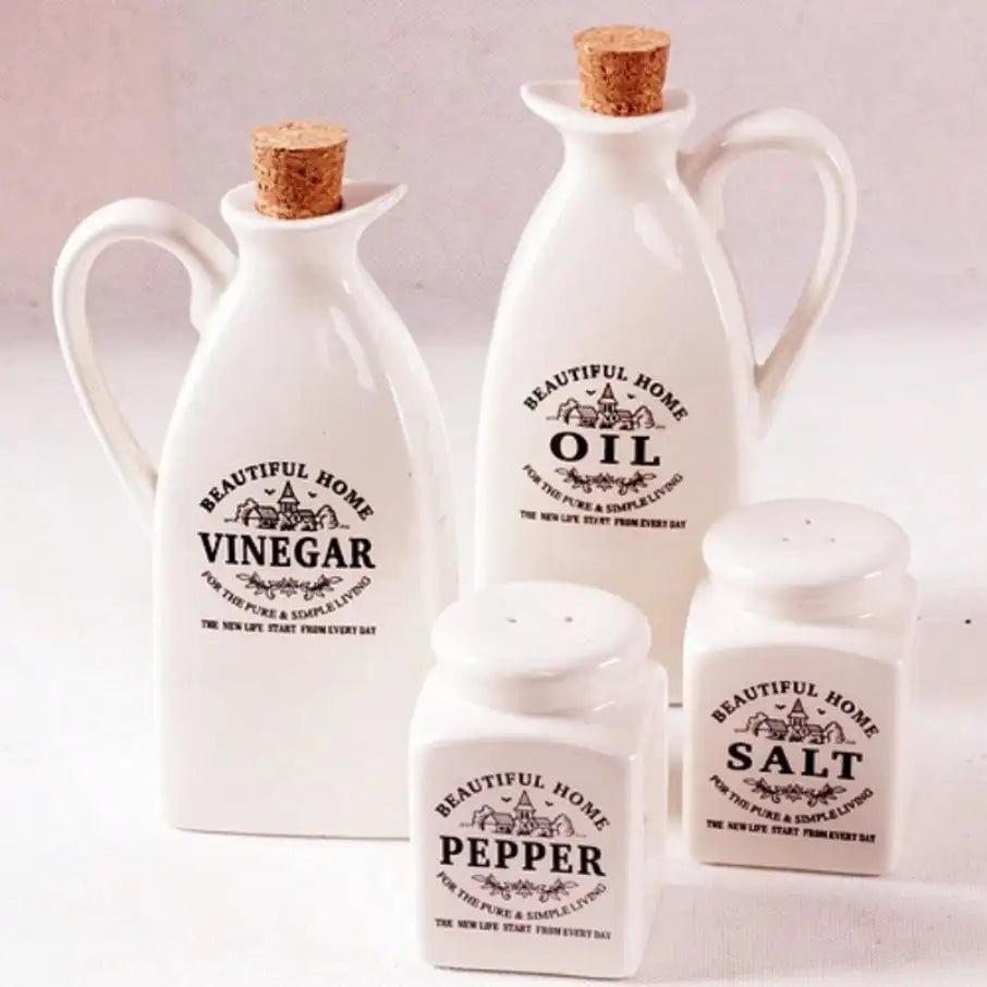 4pcs Japanese Style Kitchen Set Ceramic Seasoning Bottle Soy Sauce Bottle Home Kitchen Decoration Ornament Gift