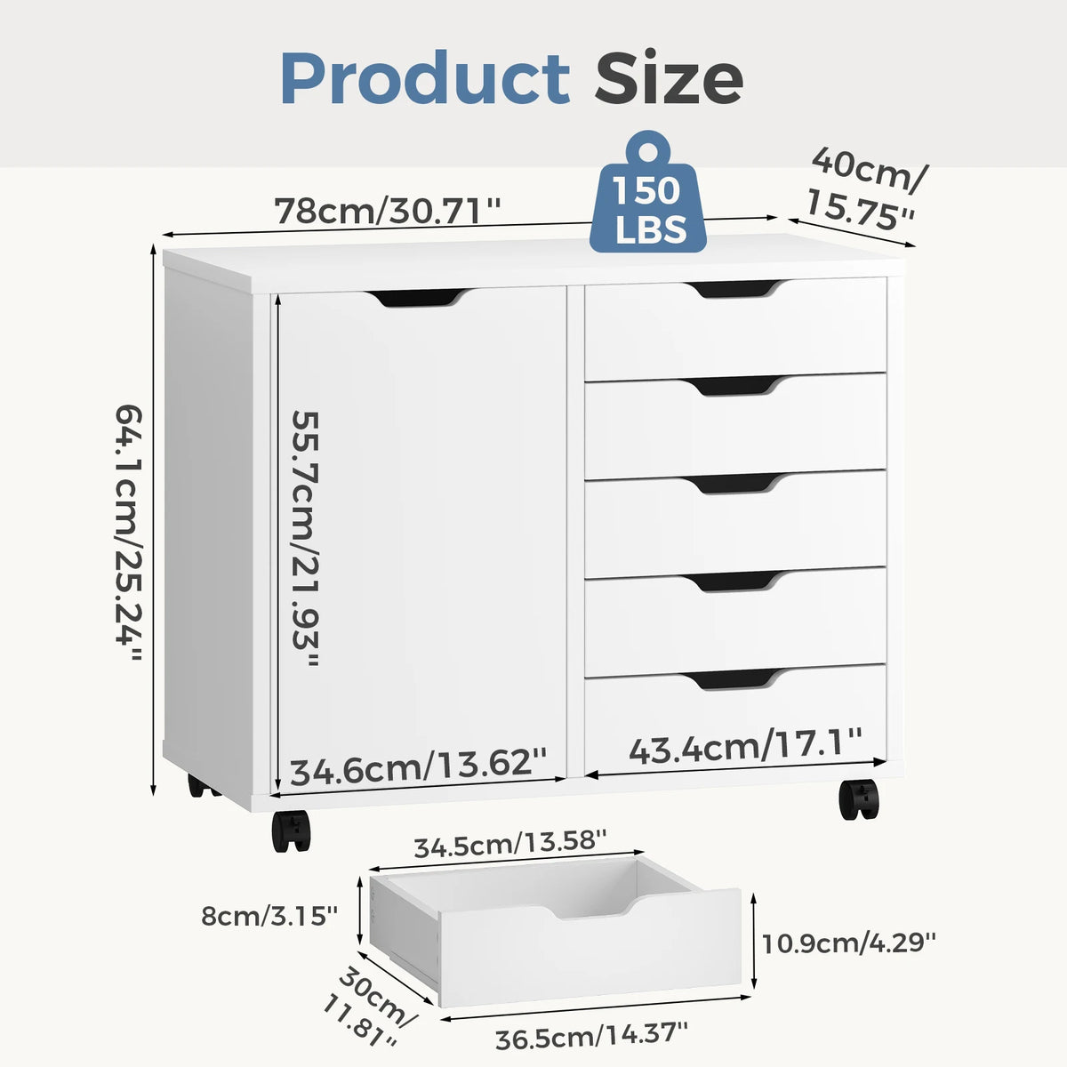 JHK Wood 5 Drawers Cabinets Organizer with Wheels Rolliing File Cabinet with Shelves and Door Printer Stand  for Home Office