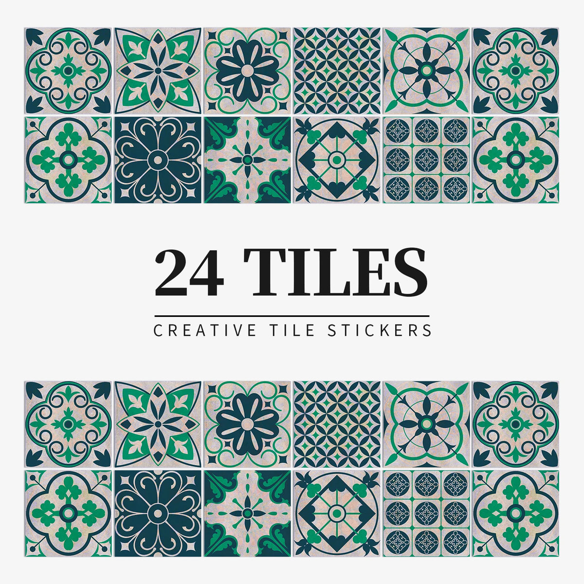 24pcs/Set Gray Moroccan Art Self-Adhesive Wall Sticker Kitchen Bathroom Decoration Vinyl Waterproof Wallpaper Home Decal