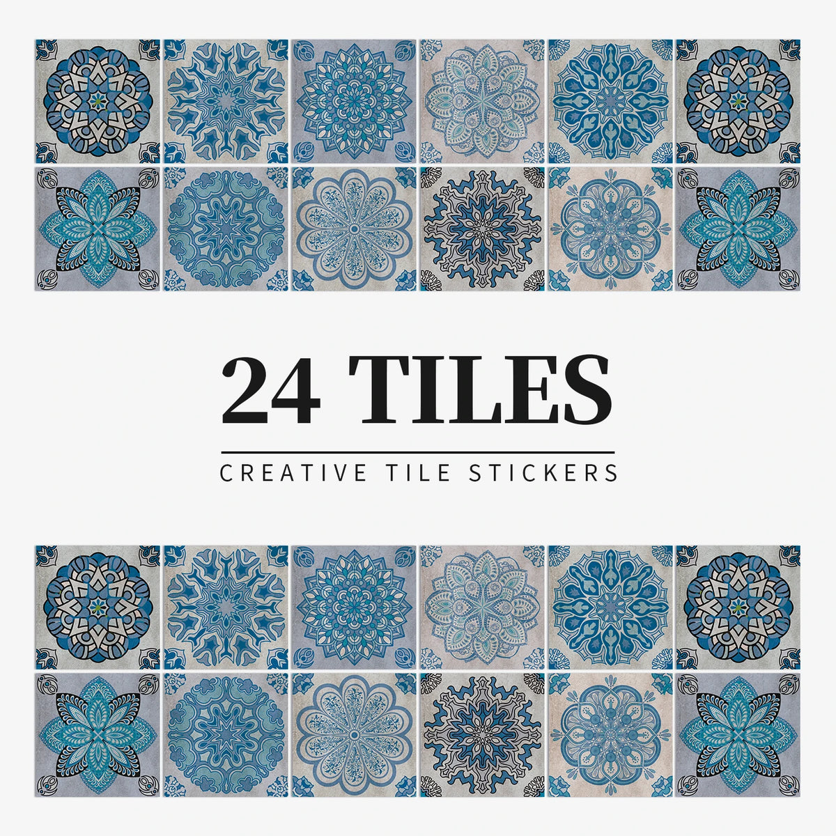 24pcs/Set Gray Moroccan Art Self-Adhesive Wall Sticker Kitchen Bathroom Decoration Vinyl Waterproof Wallpaper Home Decal