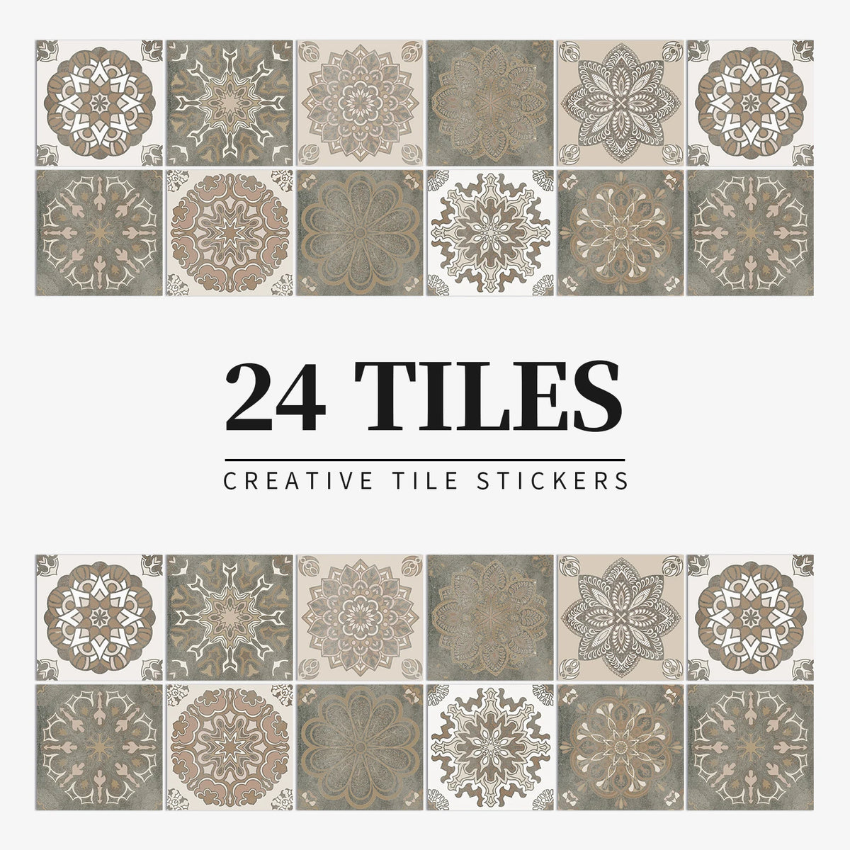 24pcs/Set Gray Moroccan Art Self-Adhesive Wall Sticker Kitchen Bathroom Decoration Vinyl Waterproof Wallpaper Home Decal