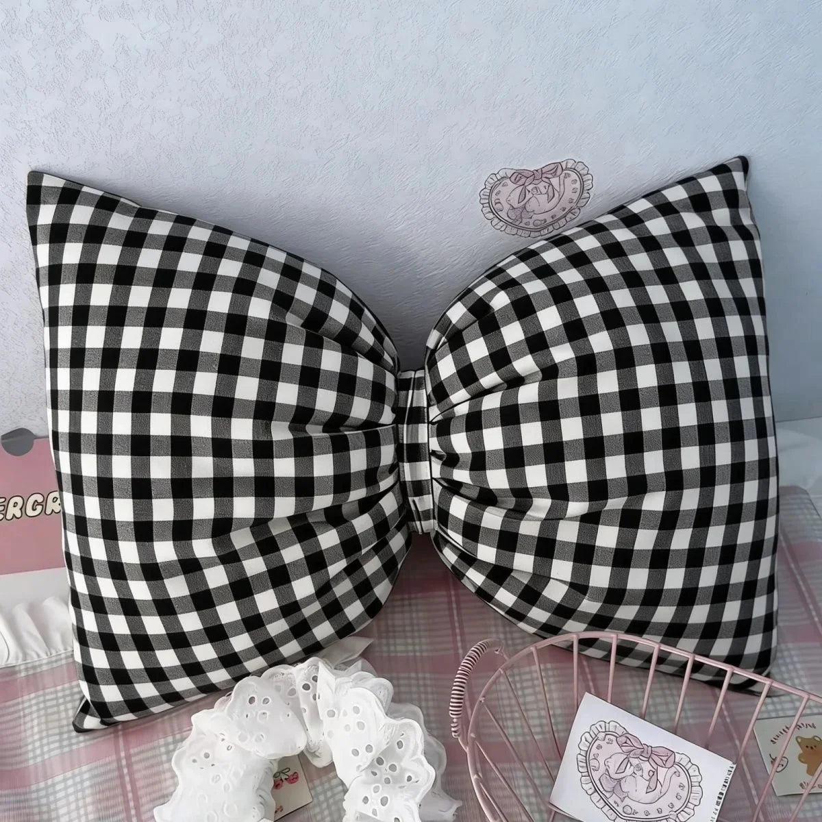 Light Blue Bow Throw Pillow 3D Stereo Bow‑knot Cushion Soft Plush Decorative Pillow for Sofa Bed Bedroom Home Decor