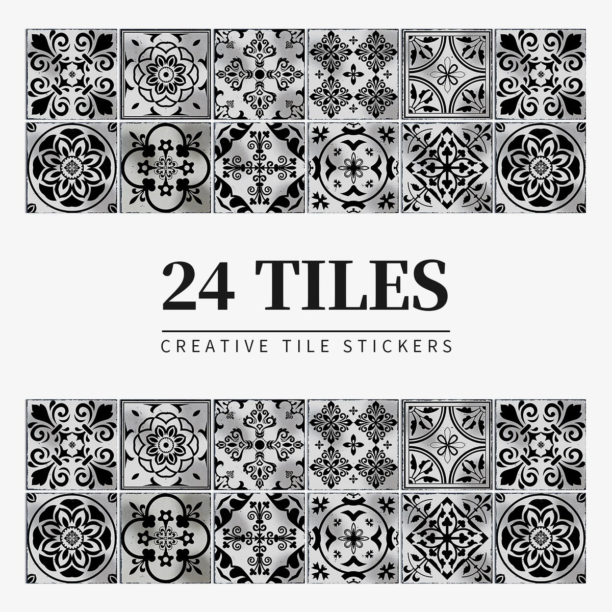 24pcs/Set Gray Moroccan Art Self-Adhesive Wall Sticker Kitchen Bathroom Decoration Vinyl Waterproof Wallpaper Home Decal