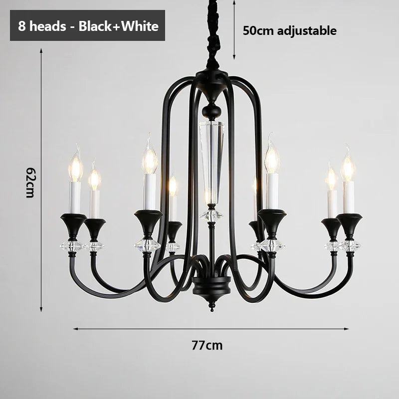 Warm Romantic Retro Candle Chandelier Black Crystal Led Pendant Lamp For Dining Living Room Bedroom Home Decor Lighting