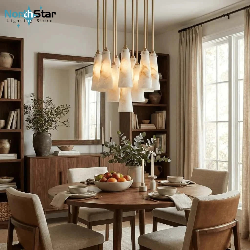 Multi-Head Alabaster Designer Pendant Light French Retro Hanging Lights for Living Room Dining Modern Minimalist Home Decor