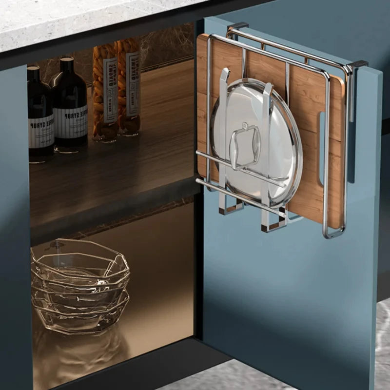 1PC Stainless Steel Hanging Kitchen Storage Rack with Hooks Paper Towel and Utensils Holder Cutting Board Storage Shelf