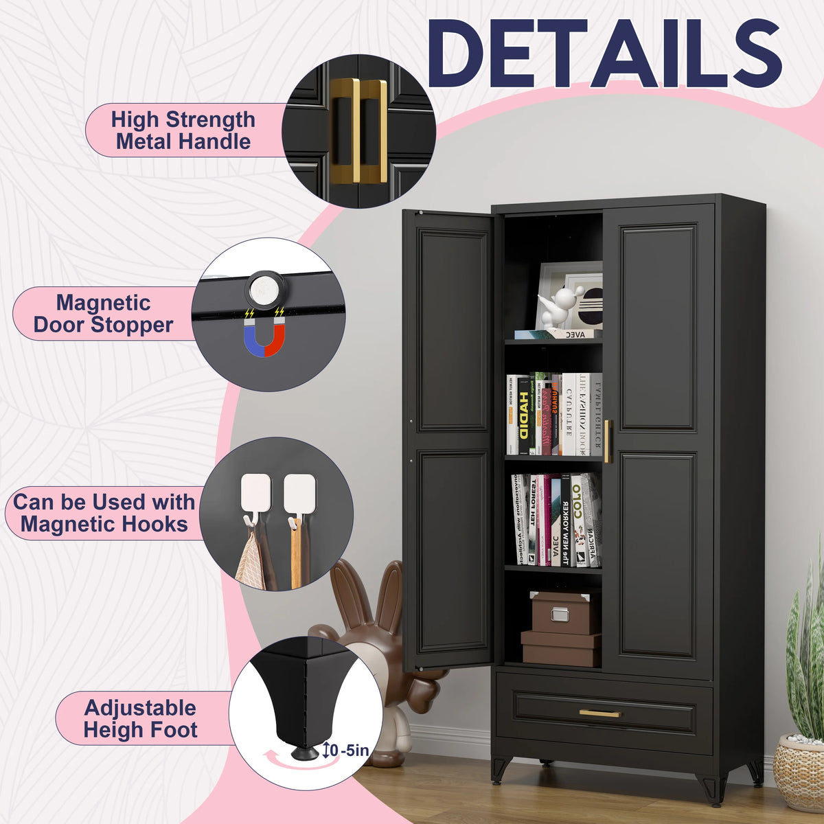 Polup 75" Pantry Storage Cabinet with Drawer and Shelves,Metal Kitchen Cupboard for Living Room Dining